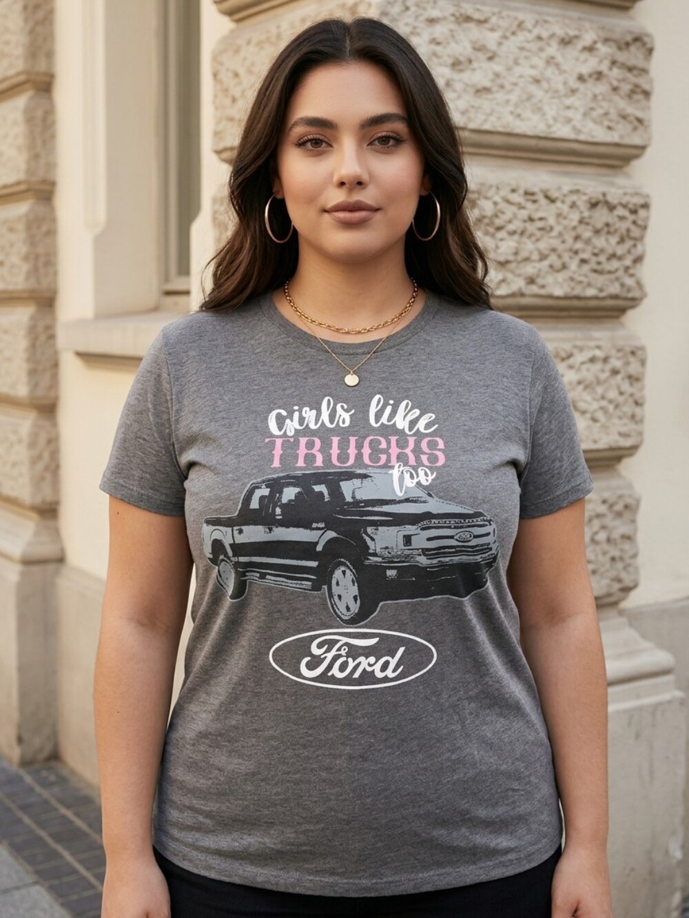 Ford Girls Like Trucks Too Graphic Tee L Gray Glitter Truck T Shirt Country Chic